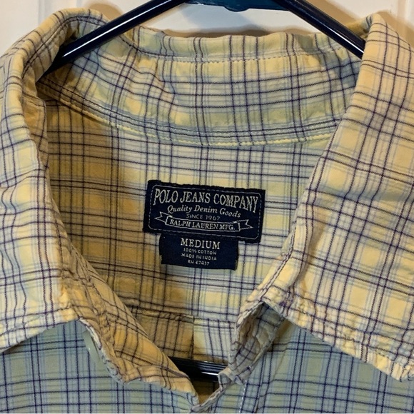 Polo Jeans Ralph Lauren Plaid Blue Checkered Short Sleeve Button Down Work Shirt - Picture 3 of 6